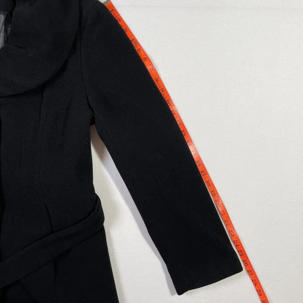 Calvin Klein Wool Blend Belted Tailored Black Coat Collared Knee Length Size 12 - Picture 11 of 16